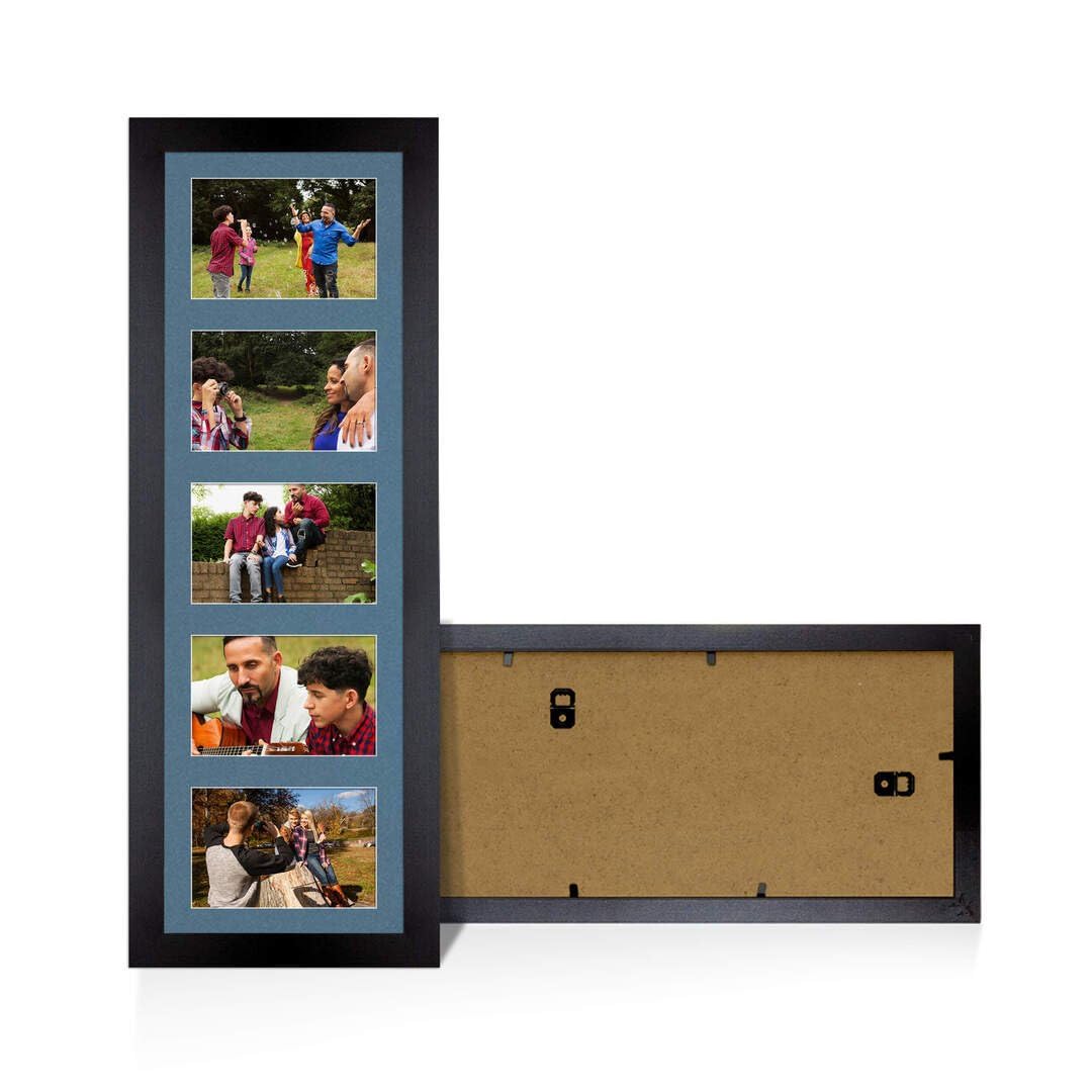 Procut Global 26X8 Black Photo Frames For Multiple Pictures with Pompadour Mount-Sleek Collage Frame with 5 Apertures (5x) 6X4-Engineered Wood with Shatterproof Perspex