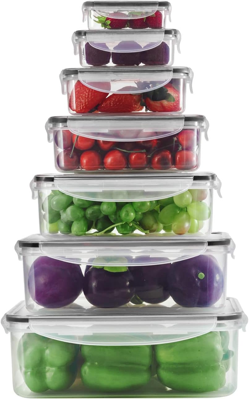 Bellaware Airtight Food Storage Containers with Locking Lids, Plastic, Set of 7, Black