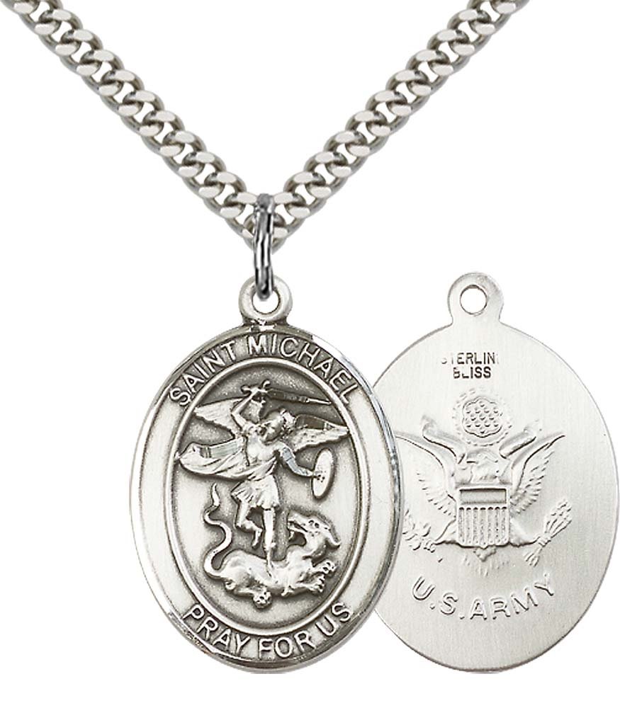 F.A. DumontF A Dumont Sterling Silver St. Michael The Archangel Pendant with 24" Stainless Steel Heavy Curb Chain. Patron Saint of Police Officers/EMTs