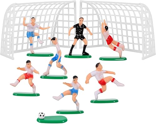 UPKOCH Decoraciones para pastel de fútbol  2 goles, 6 jugadores, 1 árbitro, figuras de fútbol en miniatura para cumpleaños de niños, fiesta temática