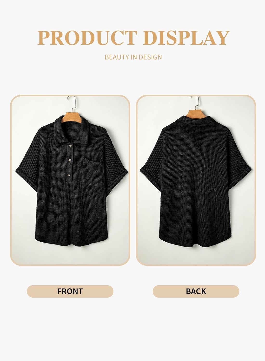 Eytino Plus Size Button Down Shirts for Women Casual Waffle Knit Tops Short Sleeve V Neck Dreesy Blouse Tunic(1X-5X) - Image 4