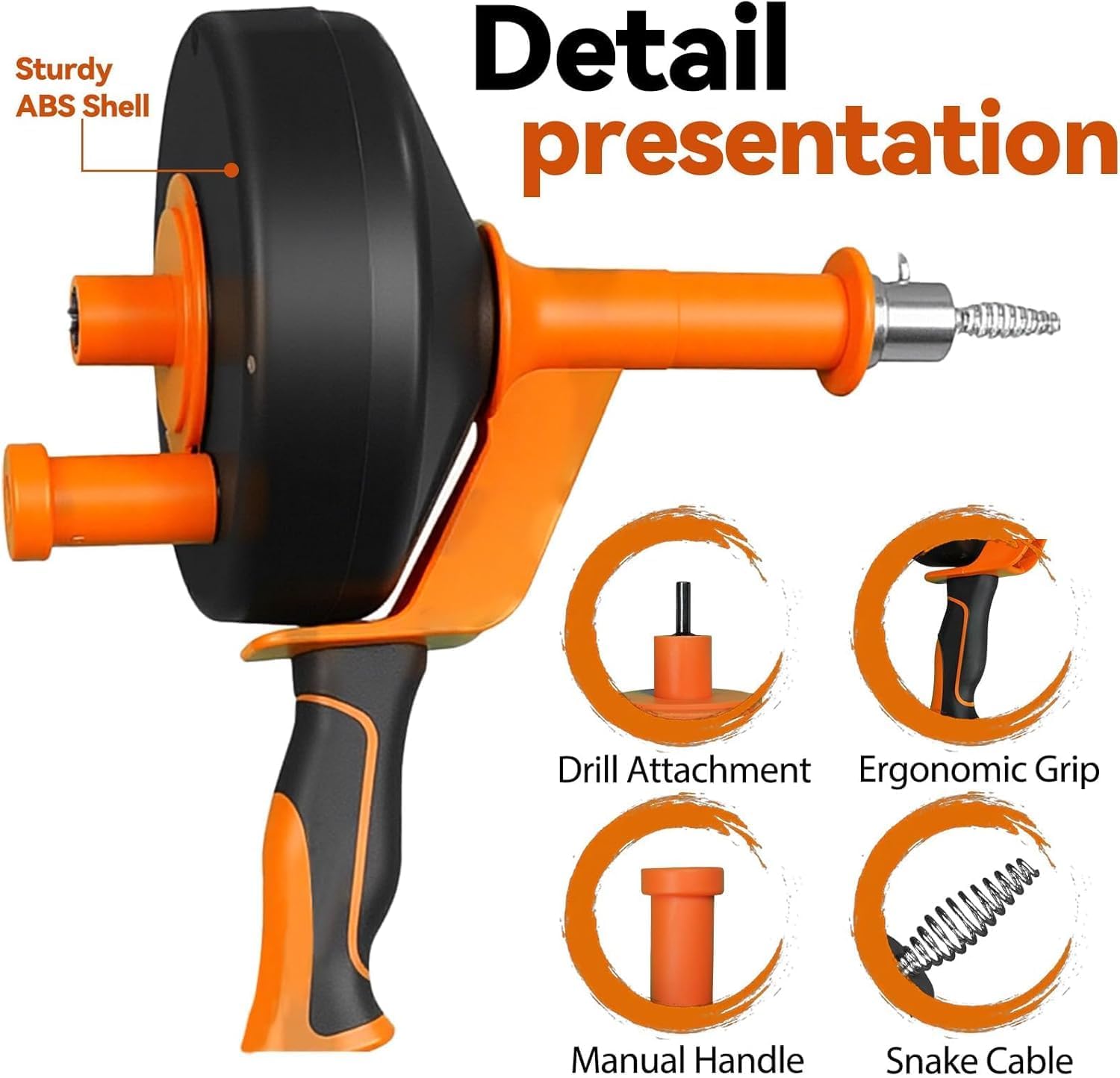 NBYTLT 42Ft Drain Auger, Drain Snake with Drill Bit Adapter and Flexible Hose, with Gloves and Storage Bag, Manual Dual-use Plumbing Snake Suitable for Kitchen, Bathroom — view 4