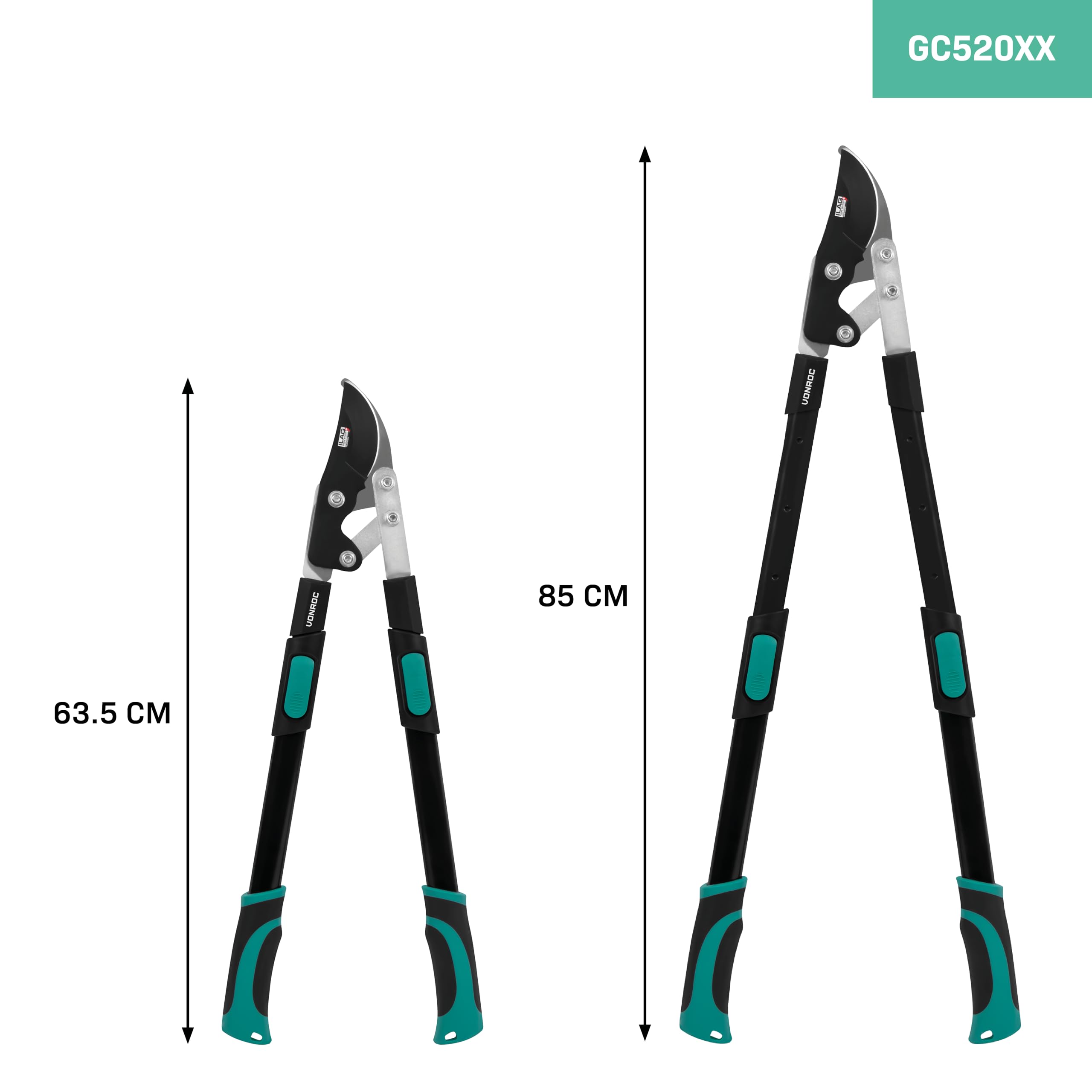 VONROC Sécateur Télescopique de Jardin – Coupe Ø25 mm – Longueur Réglable 63,5-85 cm – Lames Acier Carbone Revêtement Antiadhésif ILAG – Coupe-Branches pour Bois Frais