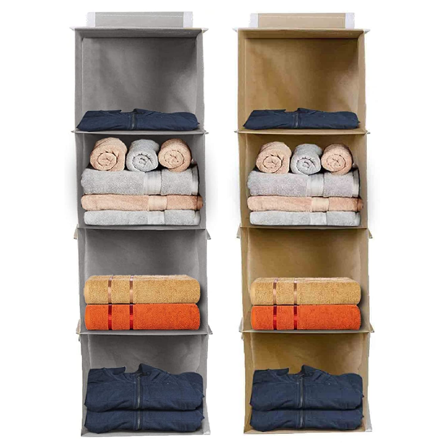 ShubhKraft Non Woven 4 Shelf/Compartment Closet Cloth Hanging