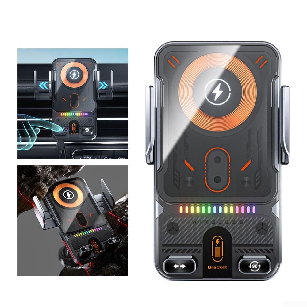 Niceminiwall - Chargeur de voiture sans fil 15W et support de téléphone pour usage en voiture, design à serrage automatique avec un bouton pour ouvrir et fermer, prend en charge la charge rapide (Noir