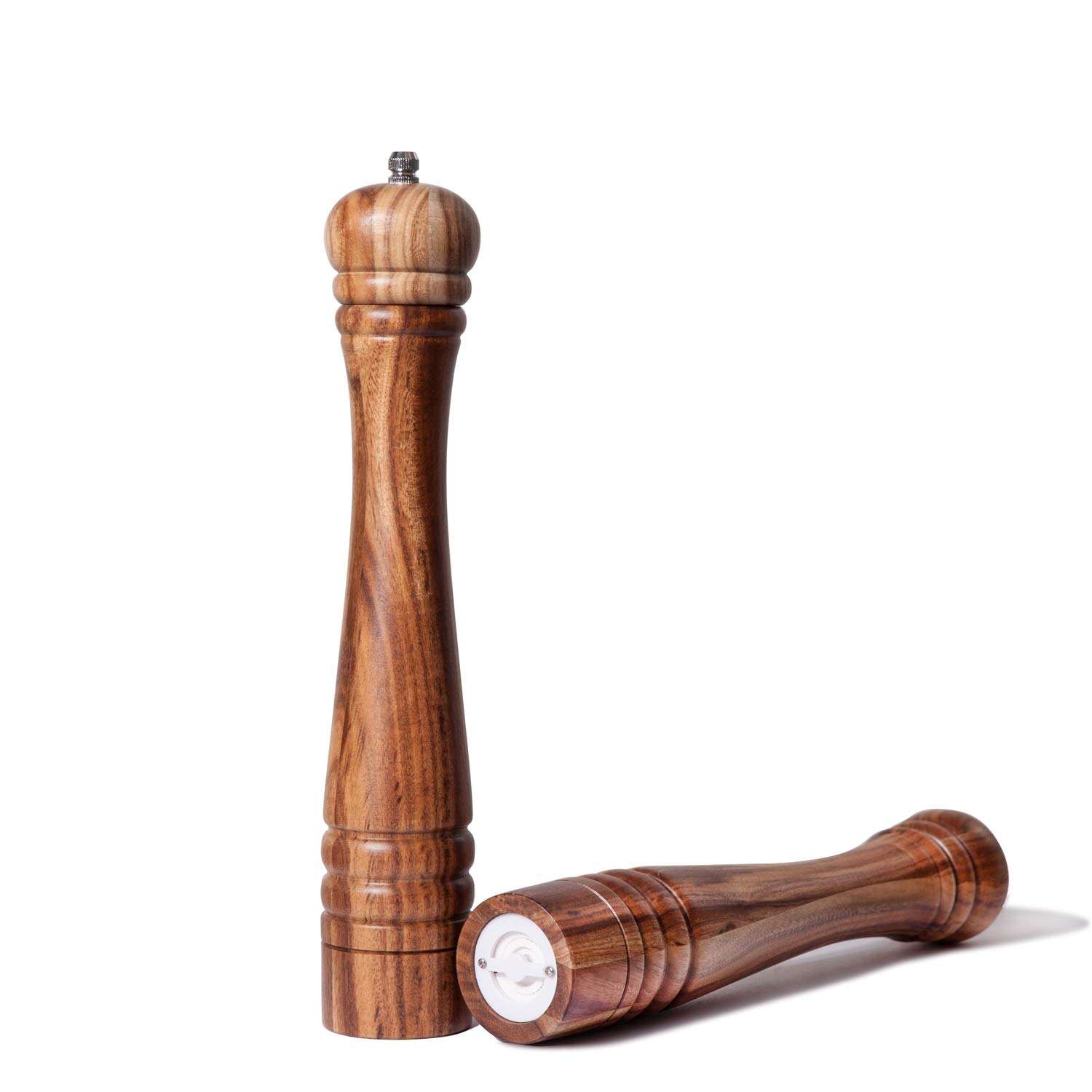 Salz- und Pfeffermühle Set, Gewürzmühlen 2er-Set, Salz und Pfeffer Mühle aus Akazienholz mit Keramikmahlwerk, H 30 cm