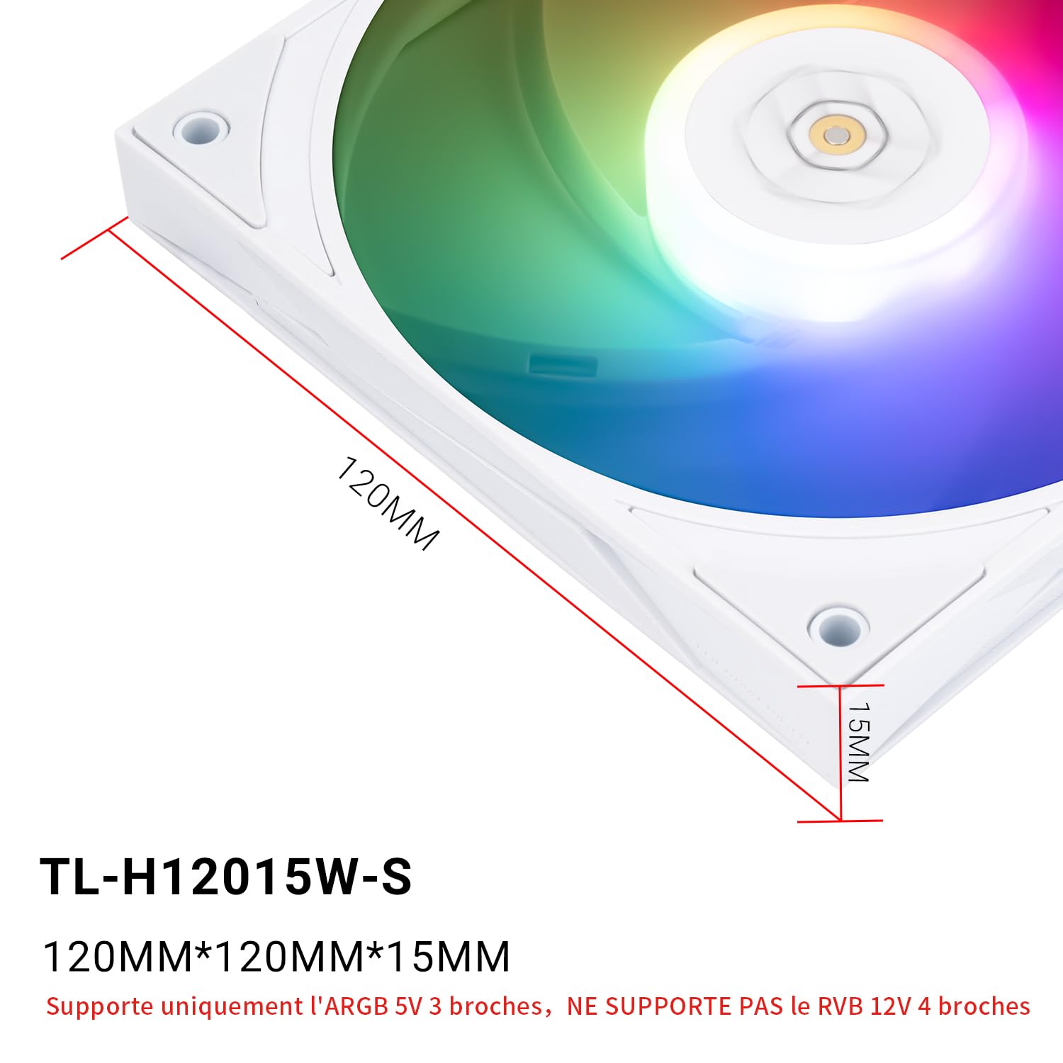 Thermalright TL-H12015W-S wentylator CPU, cichy zasilacz PWM, wysoka prędkość 1900 obr./min, 15 mm do chłodzenia procesora i obudowy, wentylator ARGB do chłodzenia PC
