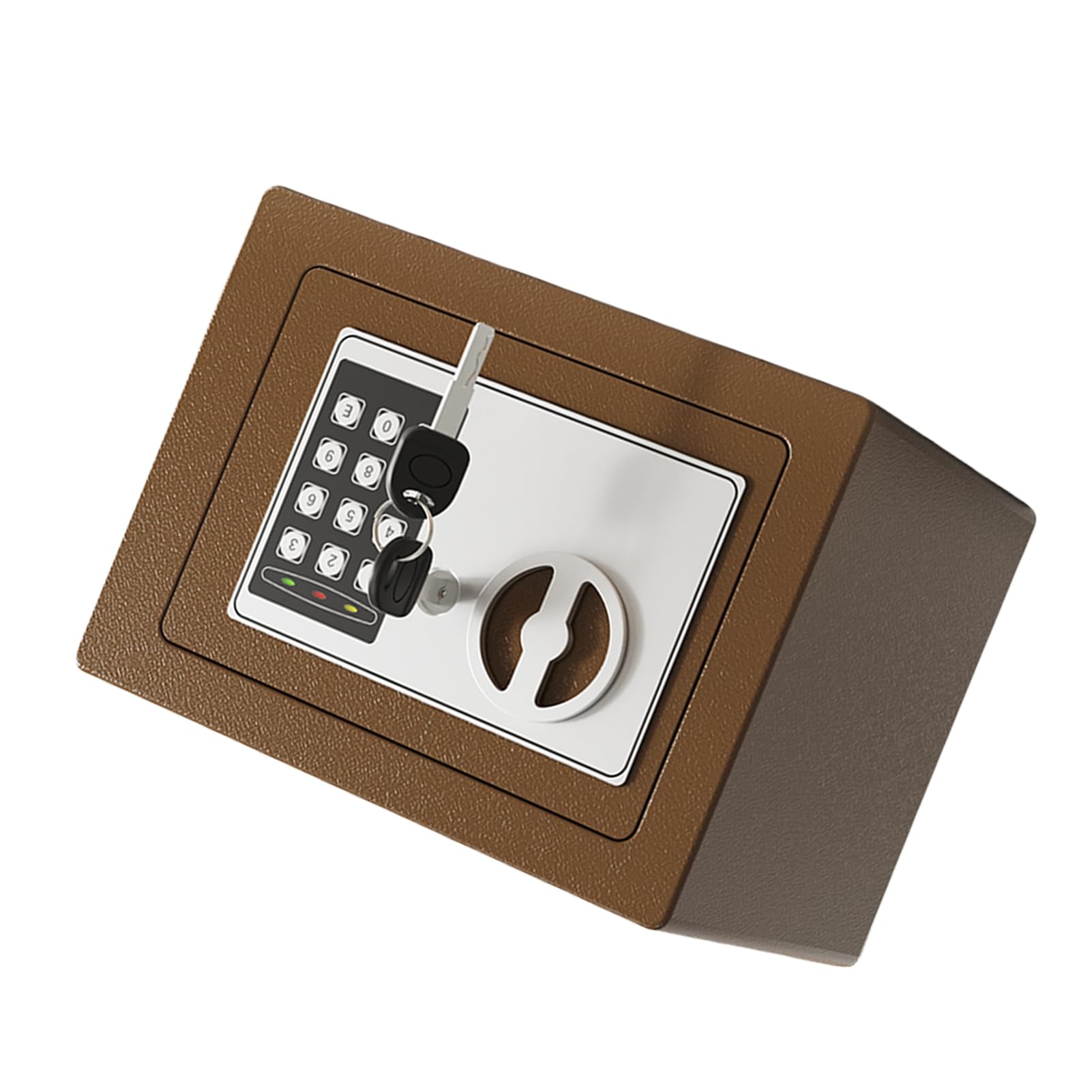 Mini Caja Fuerte de Metal Ignífuga, Cajas Fuertes para el Hogar, Caja Impermeable Ignífuga, con Teclado y 2 Llaves de Repuesto, Seguridad Digital para Dinero, Joyas, Documentos de (Café Oro)
