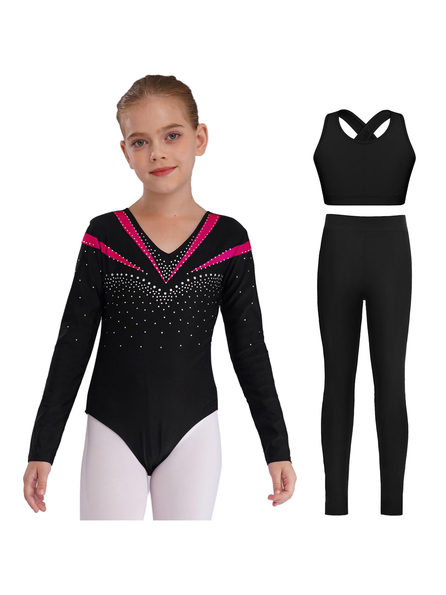 Kaerm Ragazze Ginnastica Leotards con Canotta e Leggings Balletto Body Danza Classica Ginnastica Artistica Maniche Lunghe Jumpsuit Sportiva da Allenamento Tutina Dancewear