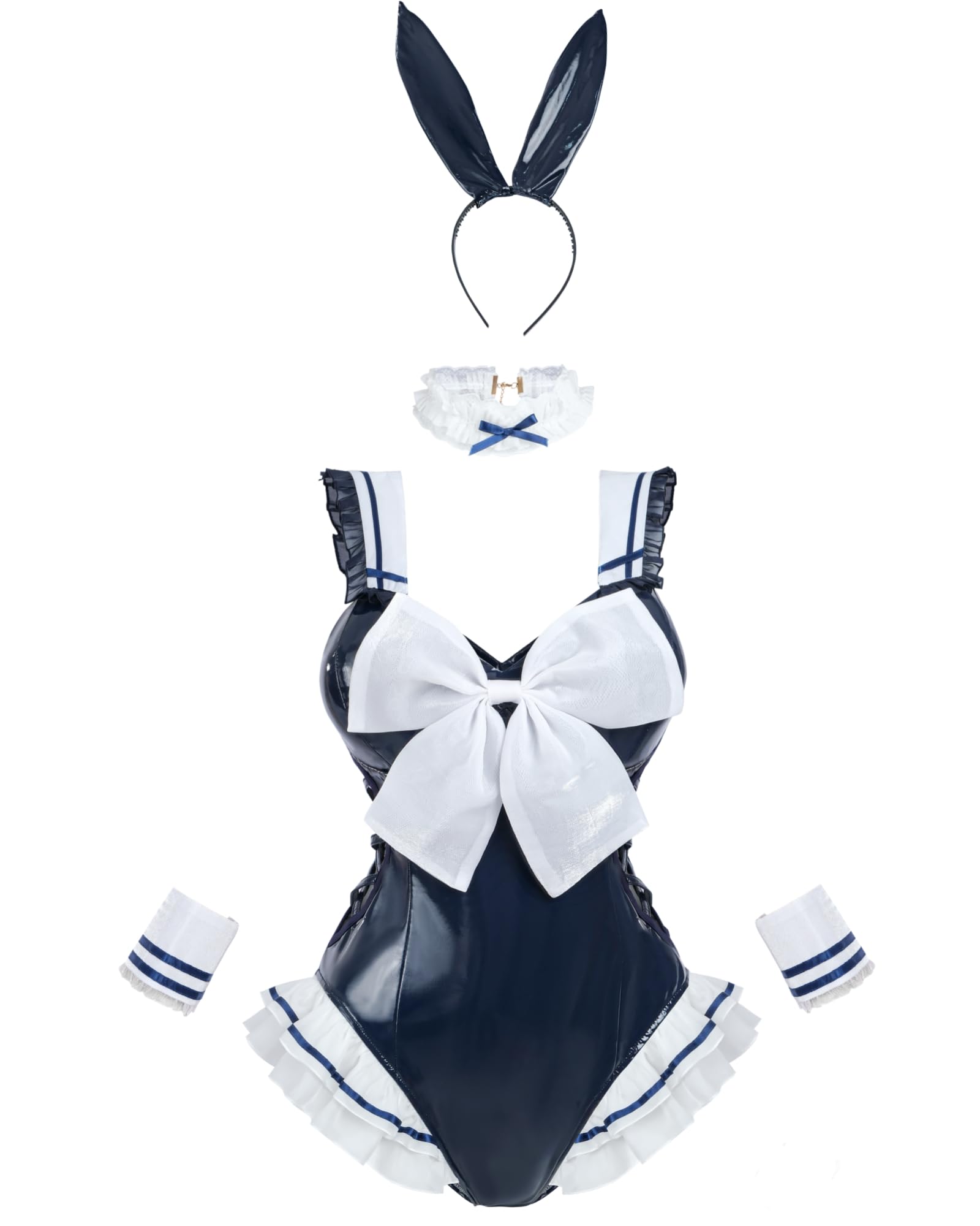 FCCAM Bunny Kostüm Frauen Bunnygirl Senpai Cosplay Outfit im Matrosenstil mit Hasenohren, M