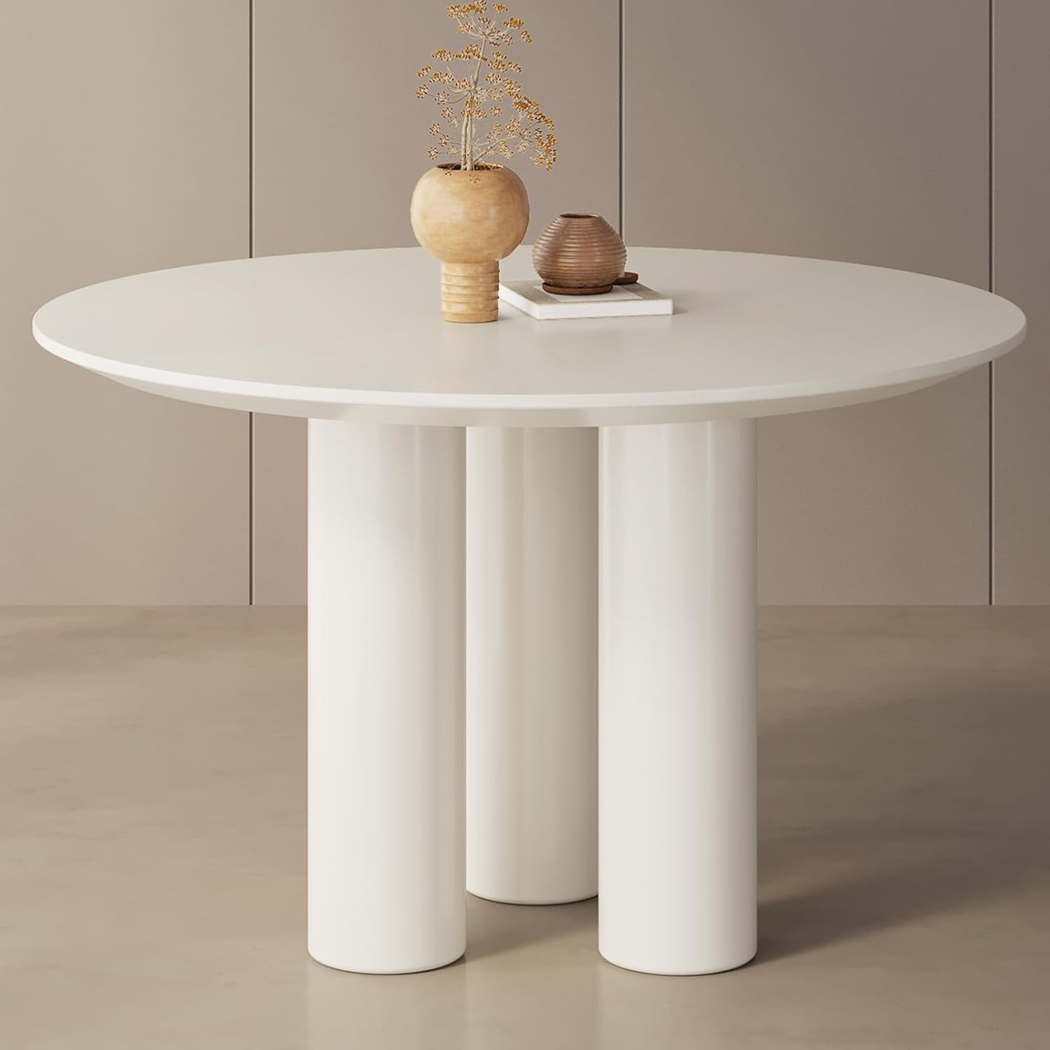 Guyii 30" Cream White Dining Table, Modern Round Kitchen Table, Small Indoor End Table for Kitchen, Bar, Living Room, Small Space, Easy Assembly,