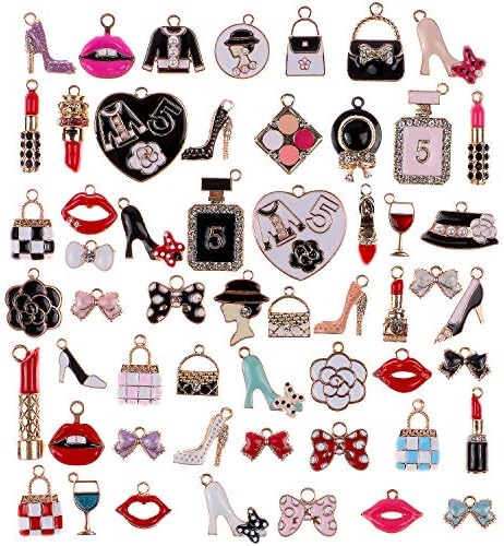 G.C 55Pcs Women Assorted Enamel Charms Lipstick Perfume Makeup Charm Pendants DIY Necklace Bracelet Earring for Jewelry Making