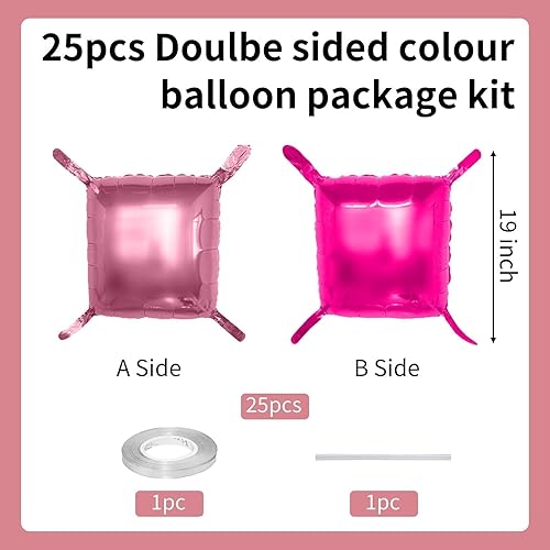 Miniatura 3 de Hot Pink and Rose Double Sided Square Foil Balloons Wall,19 Inches Pink Metallic Foil Balloons Tunnel Arch Kit for Girls
