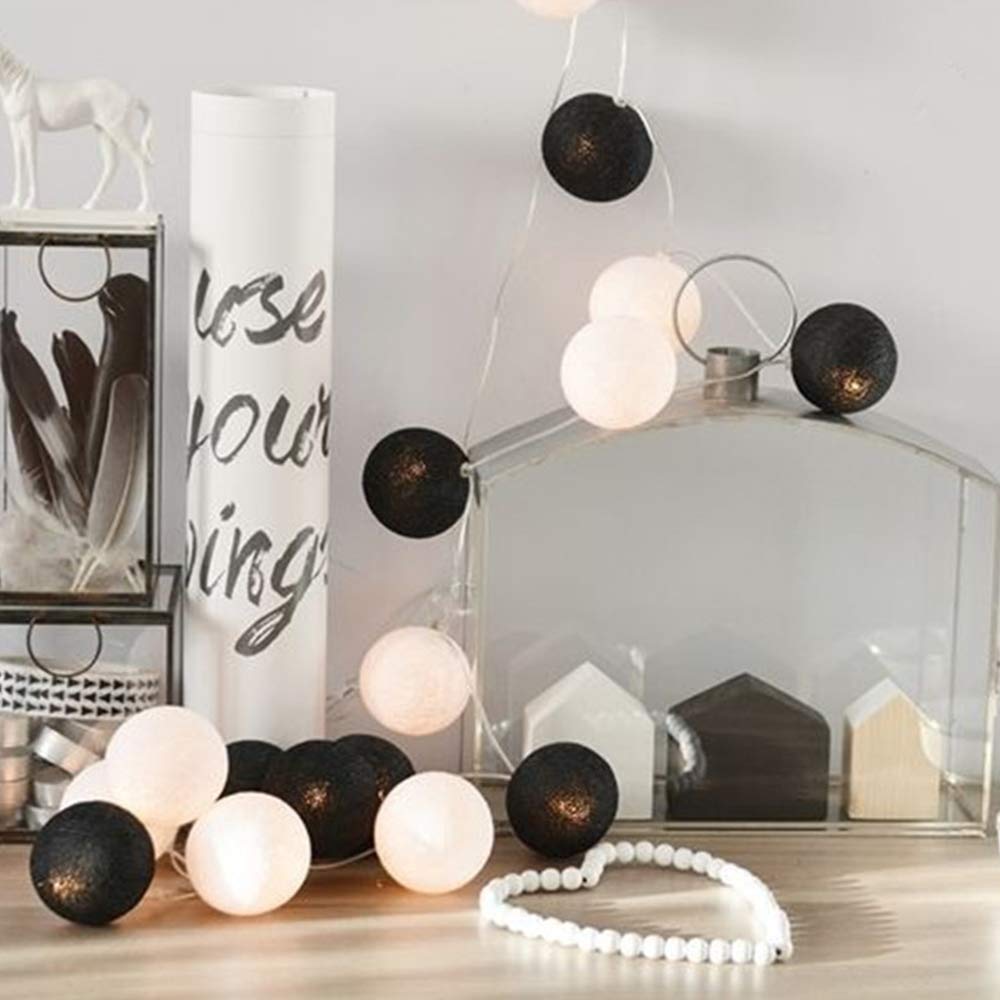 Romantic Cotton Ball String Lights, DOTBUY LED Xmas Fairy Lights Christmas Decoration Battery Operated for Indoor outdoor Holiday Party Decor Garlands (Fashion black,3.3M/20LED) — image 1