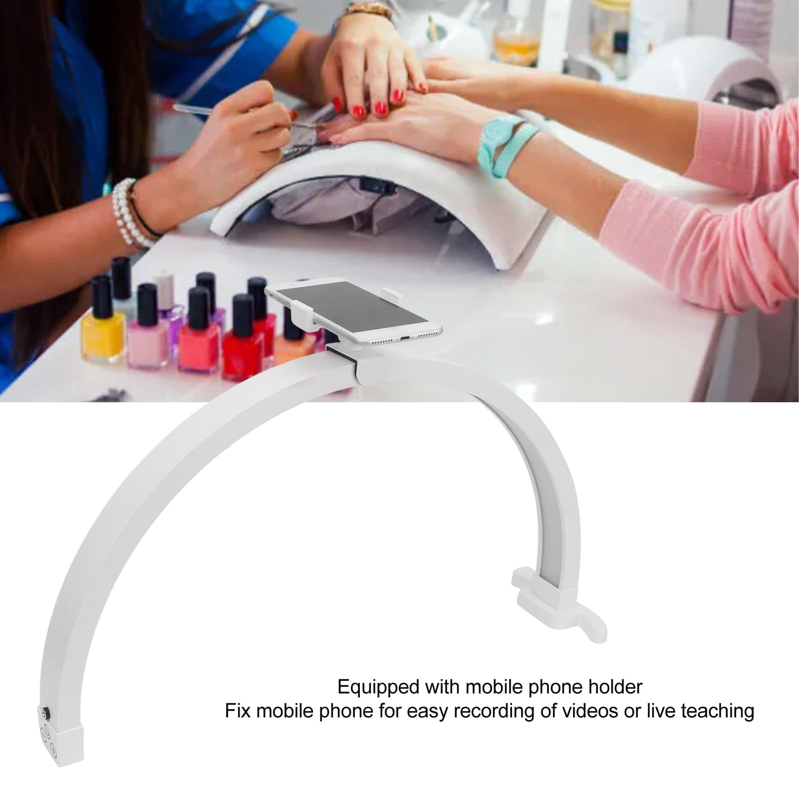 Asixxsix Lampada da Tavolo per Unghie, 3200-5600K 1500LM Luce Mezza Luna per Nail Desk con Clip per Telefono, Lampada per Illuminazione per Tatuaggio, Lampada da Scrivania per Unghie