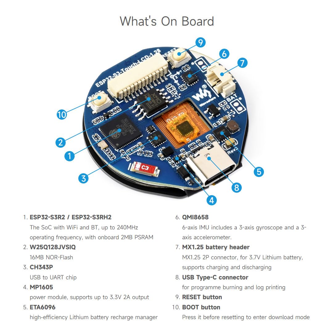 Waveshare ESP32-S3 Development Board, With 1.28inch Touch LCD, Compact Size, Accelerometer And Gyroscope Sensor, Display, With CNC Metal Case, Suitable For Various Smart Devices Development
