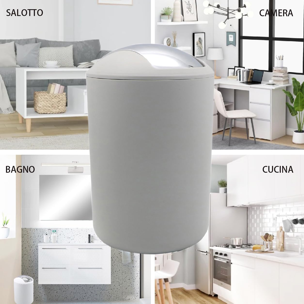 Pattumiera Bagno Basculante 3L Polipropilene Grigio