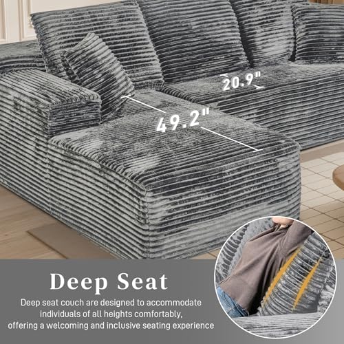 Image of 108 inch Boneless Couches for Living Room, L Shaped Comfy Cloud Modular Sectional Memory Foam Deep Seat Boneless Couch, No Assembly Required Boneless Sofa for Living Room with Left Facing Chaise, Grey