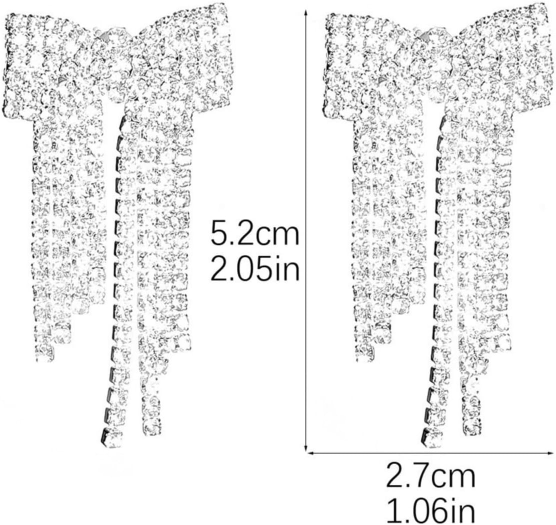 Silver Rhinestone Bow Earrings for Women Trendy Sparkly Crystal Chandelier Statement Tassel Earrings Wedding Bridal Bow Jewelry - Image 6