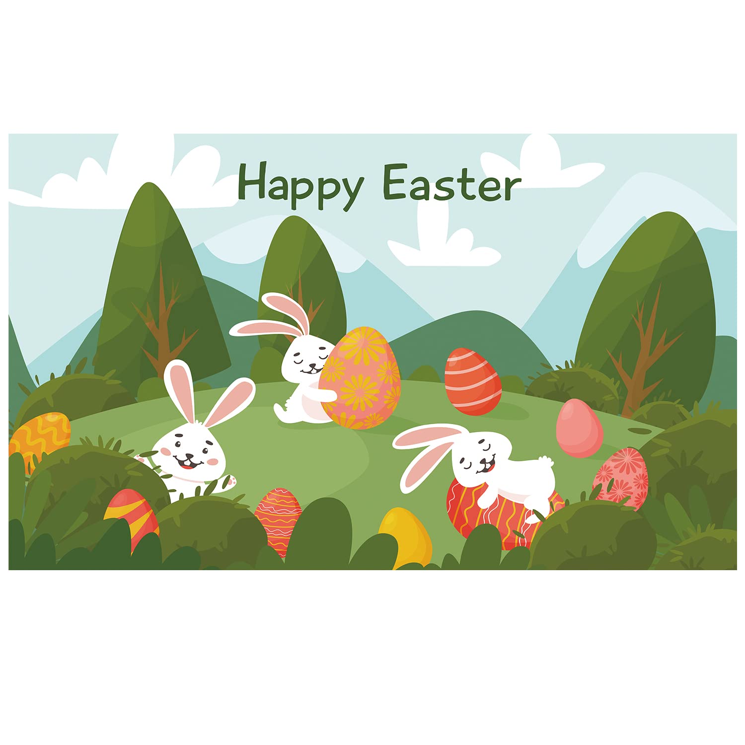 NRAMOOSHappy Easter Bunny Backdrop-5X3FT Spring Easter Backdrops for Photography for Kids Reuable Washable Polyester Backdrop for Party Birthday