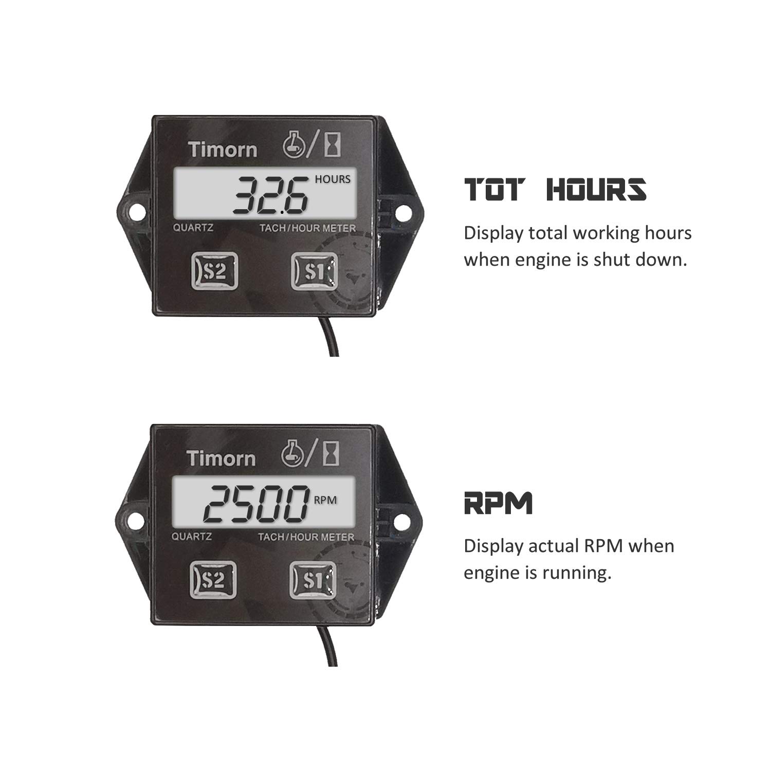 Digital Tachometer,RPM Meter, Inductive Hour Meter for 2 Stroke & 4