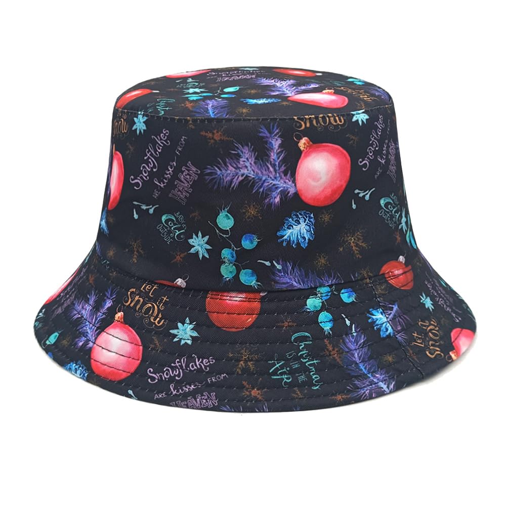Bucket Hat for Women Men,Travel Sun Beach Cap,Unisex Fishing Outdoor Boonie (Christmas Ball)