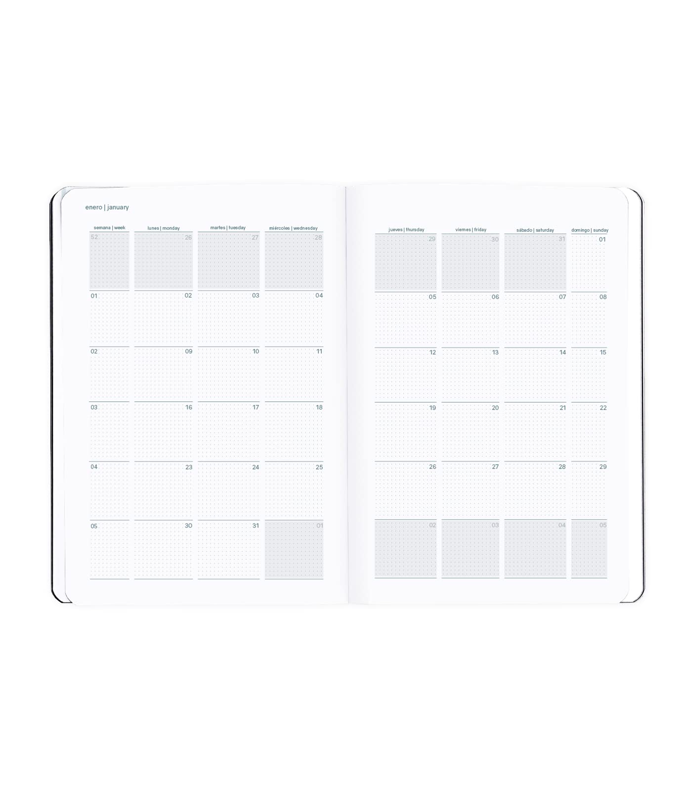 Kunnui, Calendar January 2023 December 2023, Composition Leather, Day Page, Size 15 x 21 (A5), Bilingual: Spanish, English - Image 4