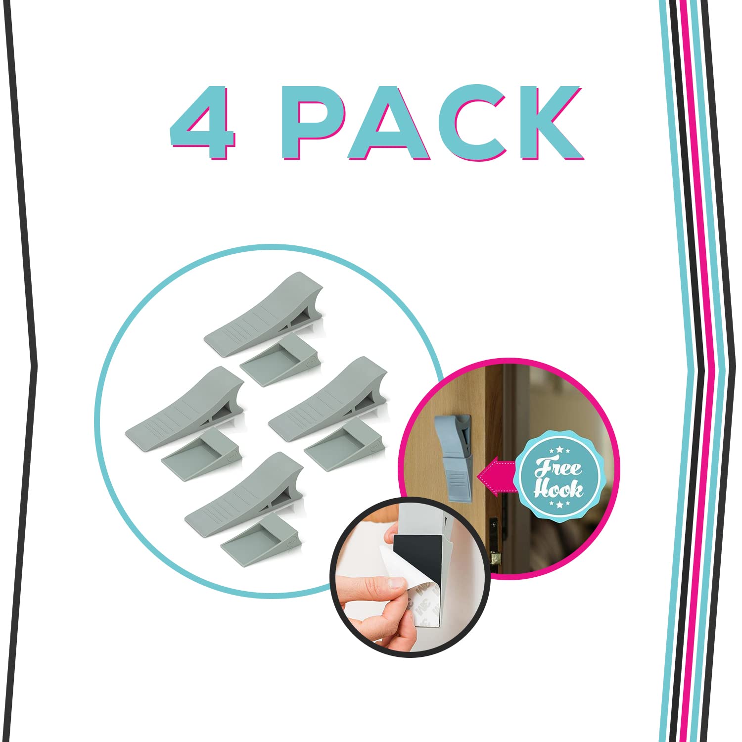 Heavy Duty Rubber Door Stopper – Zero Edge Door Wedge Stops All Doors, Gaps to 1.5 Inch on All Surfaces – Door Stopper Wall Mount Hangs Up When Not in Use for No-Bending Easy Access