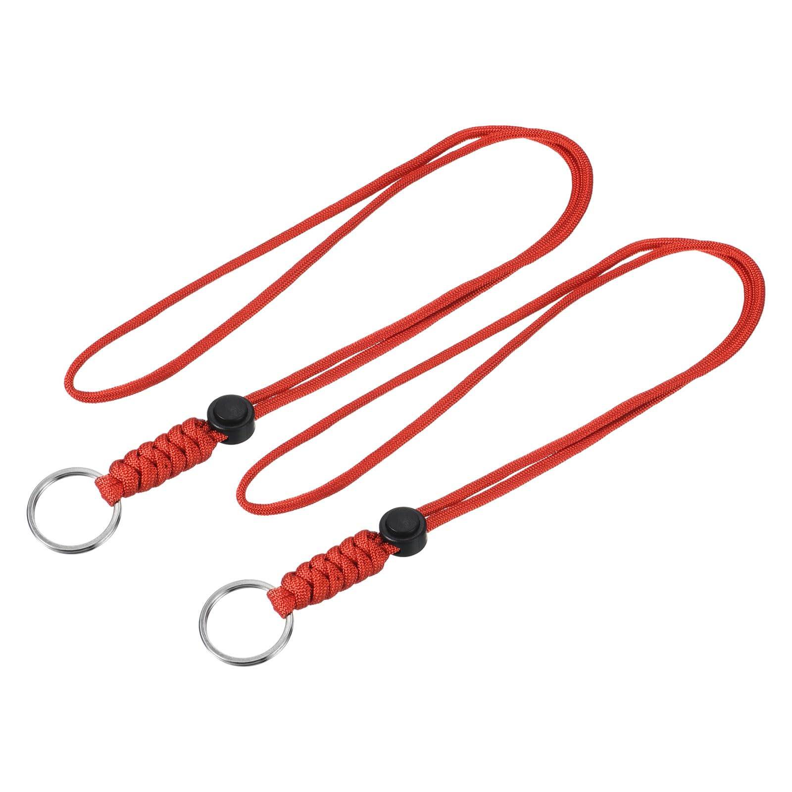 YOKIVE 2 Pcs Paracord Lanyard with Keyrings, Necklace Keychain Cord Metal Hooks Straps, Red, 18 Inch