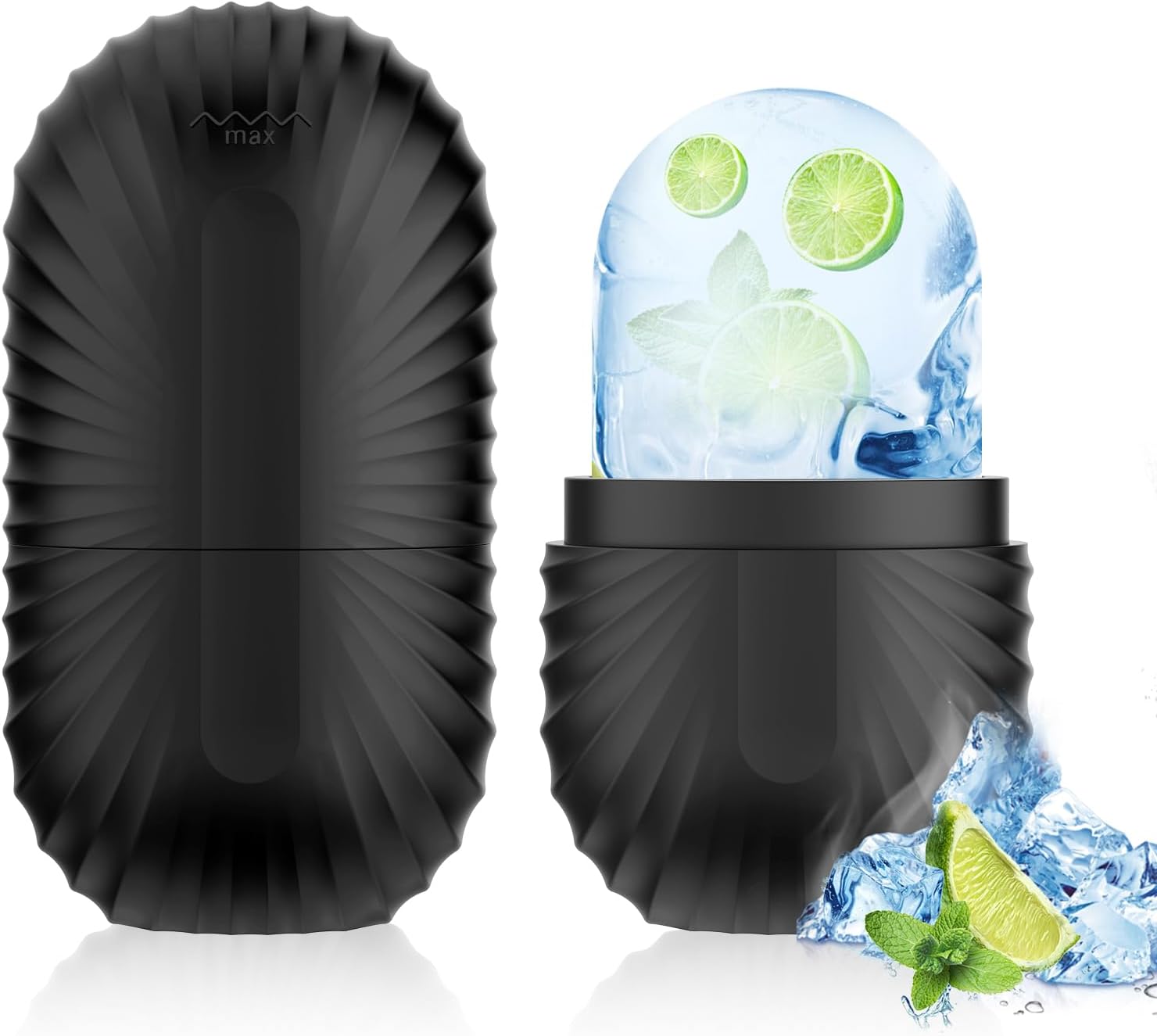 Ice Roller for Face and Eye, Reusable Silicone Ice Facial Roller Ice Holder, Face Ice Mold Skin Care, Ice Cube Roller for Shrink Pores Anti Wrinkle Reduce Puffiness, Black