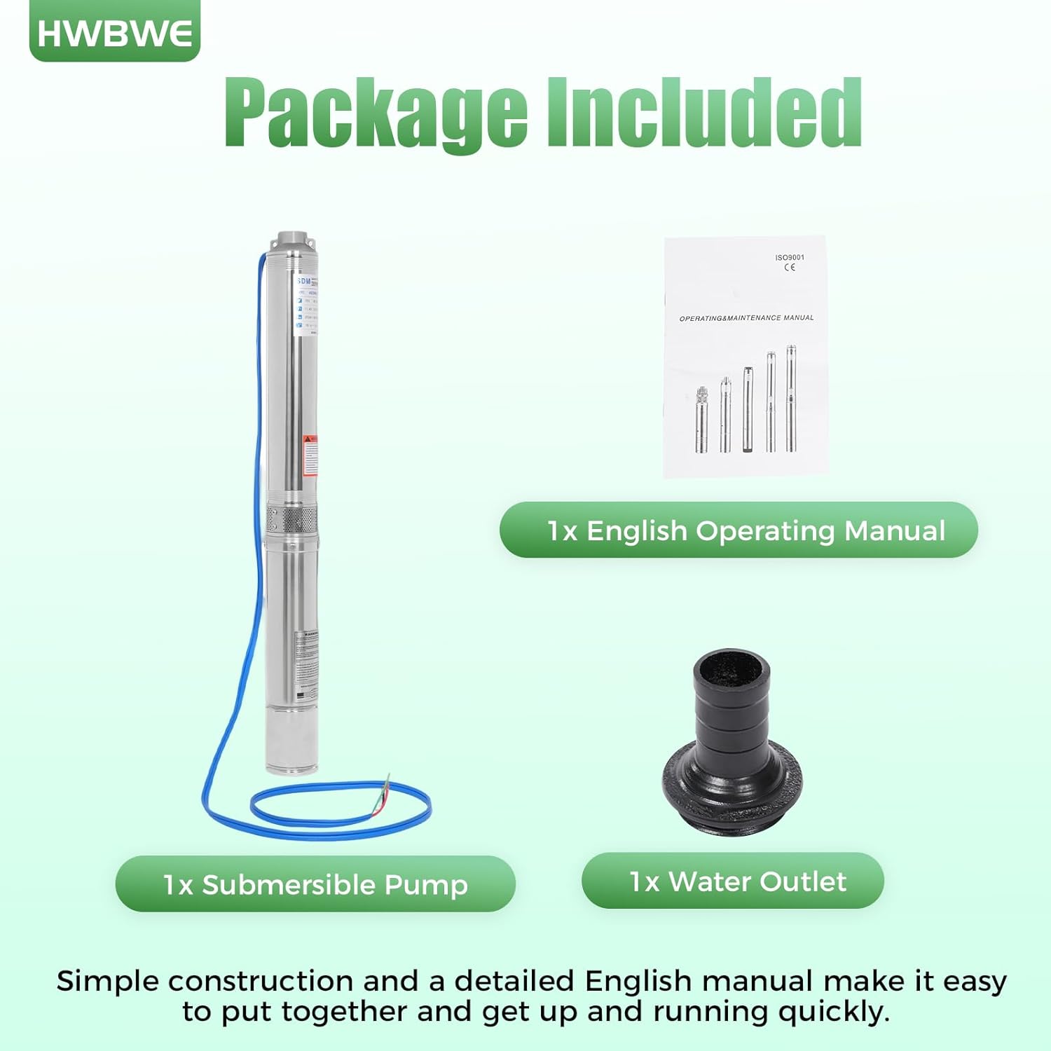 Submersible Pump, 2HP Deep Well Pump, 110V/60Hz Deep Stainless Steel Water Pumps w/Water Outlet for Irrigation, Home Use, Industrial