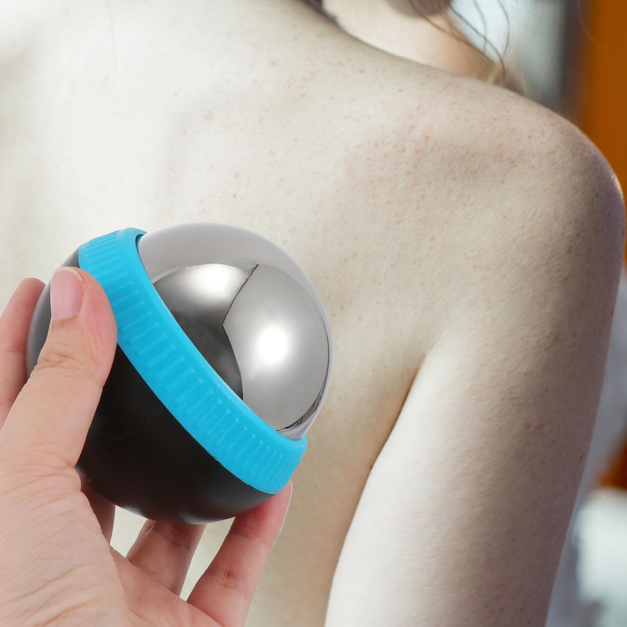 Edelstahl Massageball 1 Stück Blau mit 360-grad Rotation
