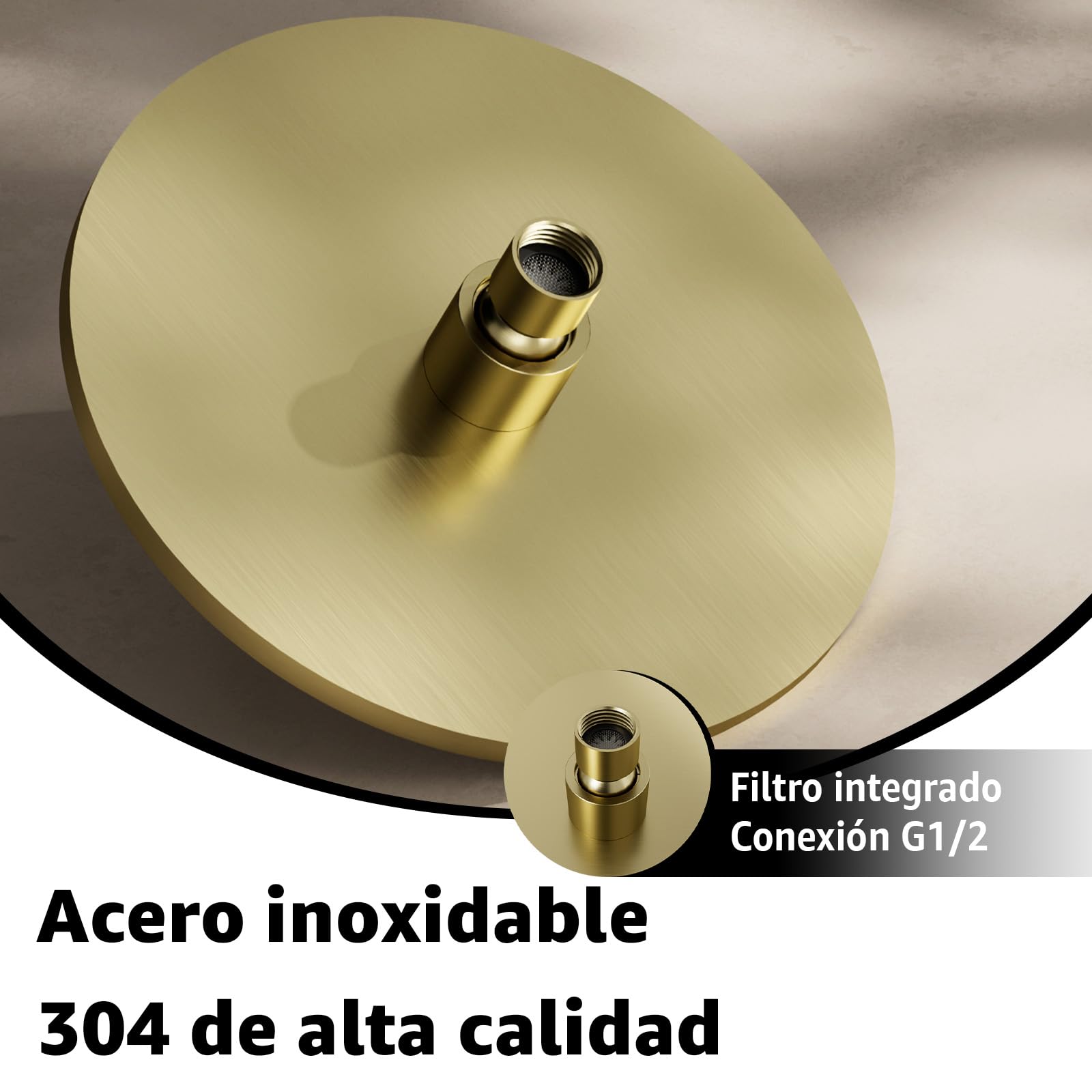 Rociador Para Ducha,Cabezal De Ducha Lluvia, Alcachofa De Ducha De Acero Inoxidable,Rociador De Ducha Antical,Efecto Lluvia,giratorio 360°,8 Pulgadas, G1/2 (Dorado, Redondo)