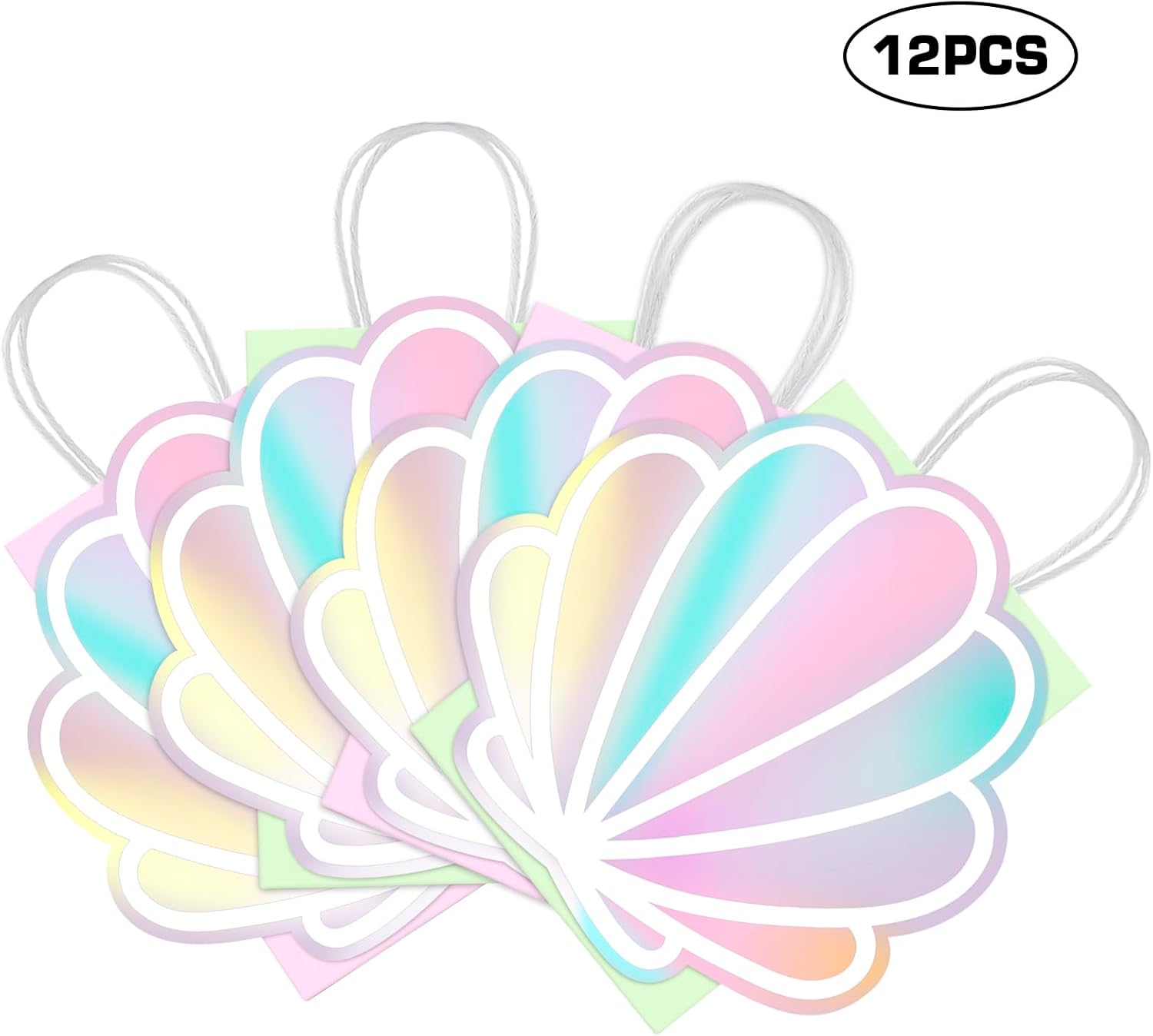 12 Pack Sea Shell Gift Bags For Mermaid Goodie Bags Party Favor Iridescent with Handle for Under The Sea Party Summer Ocean Beach Celebration Supplies - Image 4