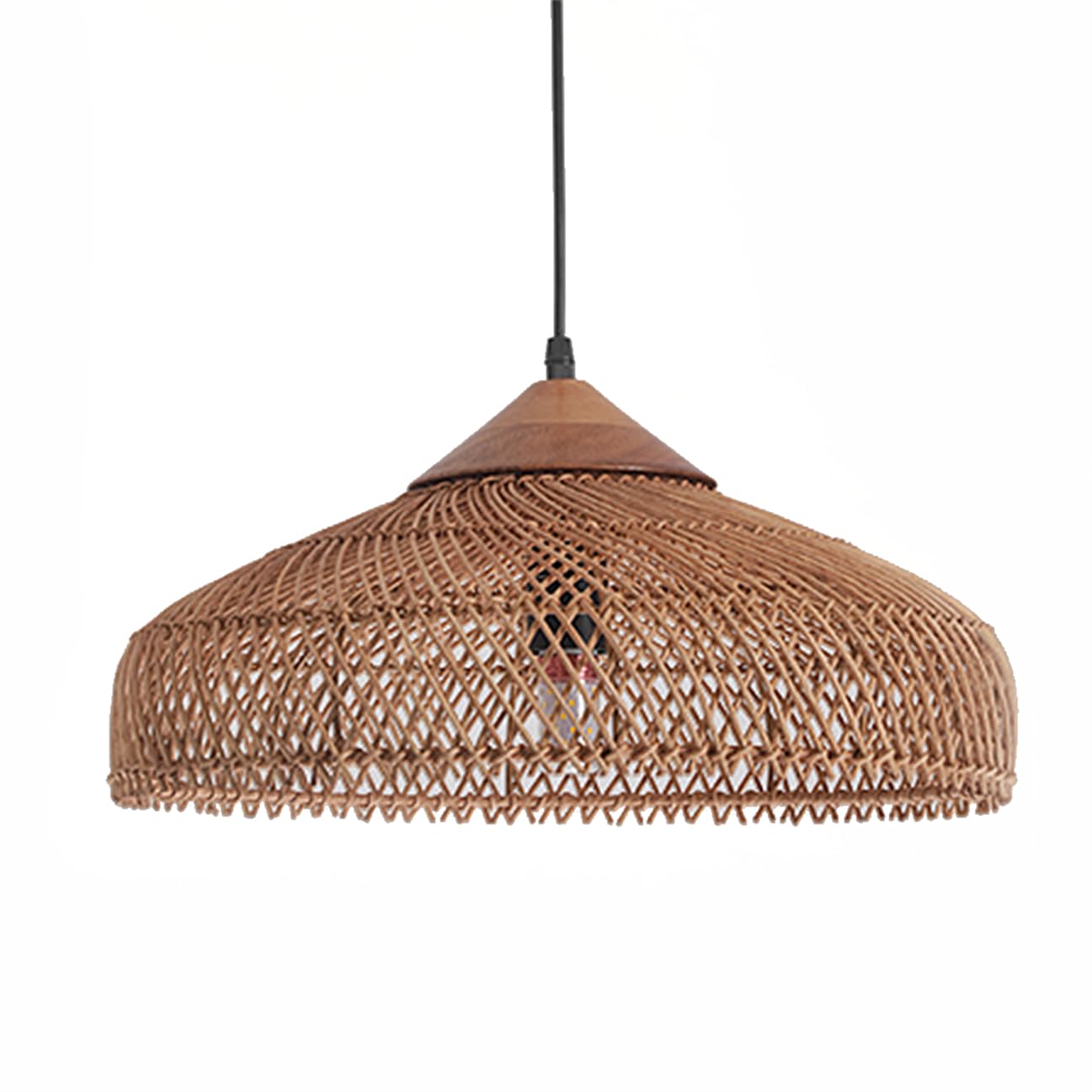 SHUANGZ Japanese Wabi-sabi Style Light Fixture Rustic Rattan Cage Hanging Light Farmhouse Hanging Rattan Basket Light Hand Woven Lantern for Modern Style Master Bedroom Foyer Dome Lamp - 19.7"