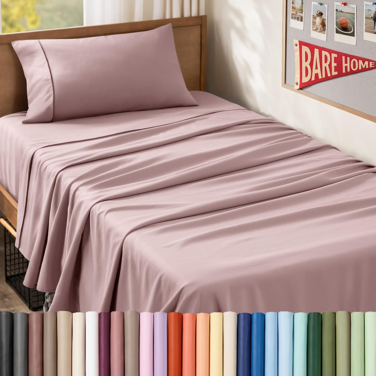 Bare Home Twin XL Sheet Set - 1800 Ultra-Soft (Twin XL, Mauve)