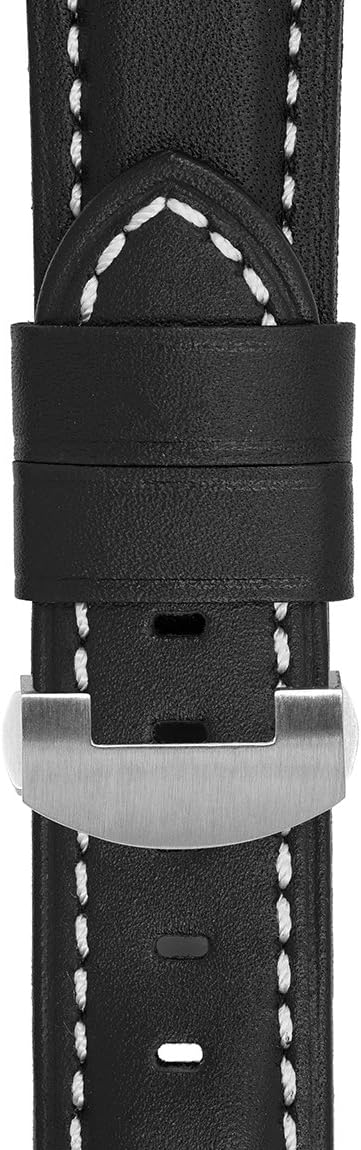 Panerai-Style Calf Leather Deployment Watch Strap in Black