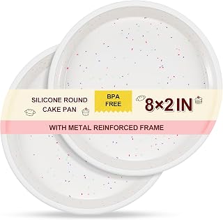 SJ 8 Inch Silicone Round Cake Pans with Metal Reinforced Frame, Nonstick Set of 2 for Layer Cakes, Cheesecake, Chocolate