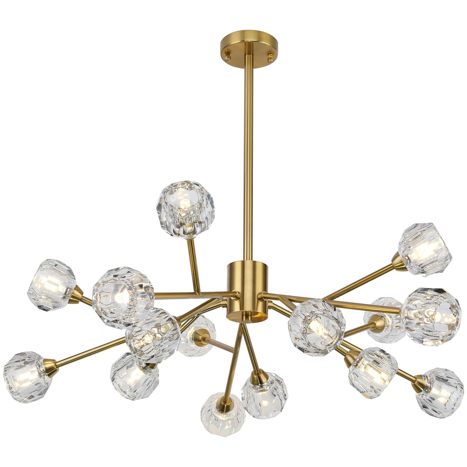 KXEcoLife 15 Lights Sputnik Chandeliers for Dining Room Light Fixtures, Modern Crystal Living Room,Mid Century Brass Kitchen Island Bedroom Entryway