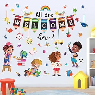 Classroom Wall Sticker, Multicolour, Vinyl, Welcome Theme with Students and School Elements, Easy to Apply (Small) Price In India