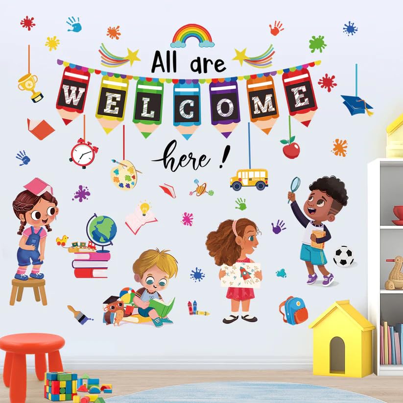 Classroom Wall Sticker, Multicolour, Vinyl, Welcome Theme with Students and School Elements, Easy to Apply (Small)-image-25