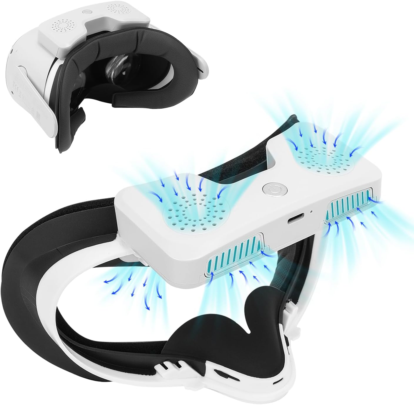 Fan for Meta/Oculus Quest 2 - Face Pad Cover with Cooling Fan for Oculus Quest 2, 4 Speed Anti-Fog Air Ventilation VR Fan Cooler for Oculus Quest 2 Accessories