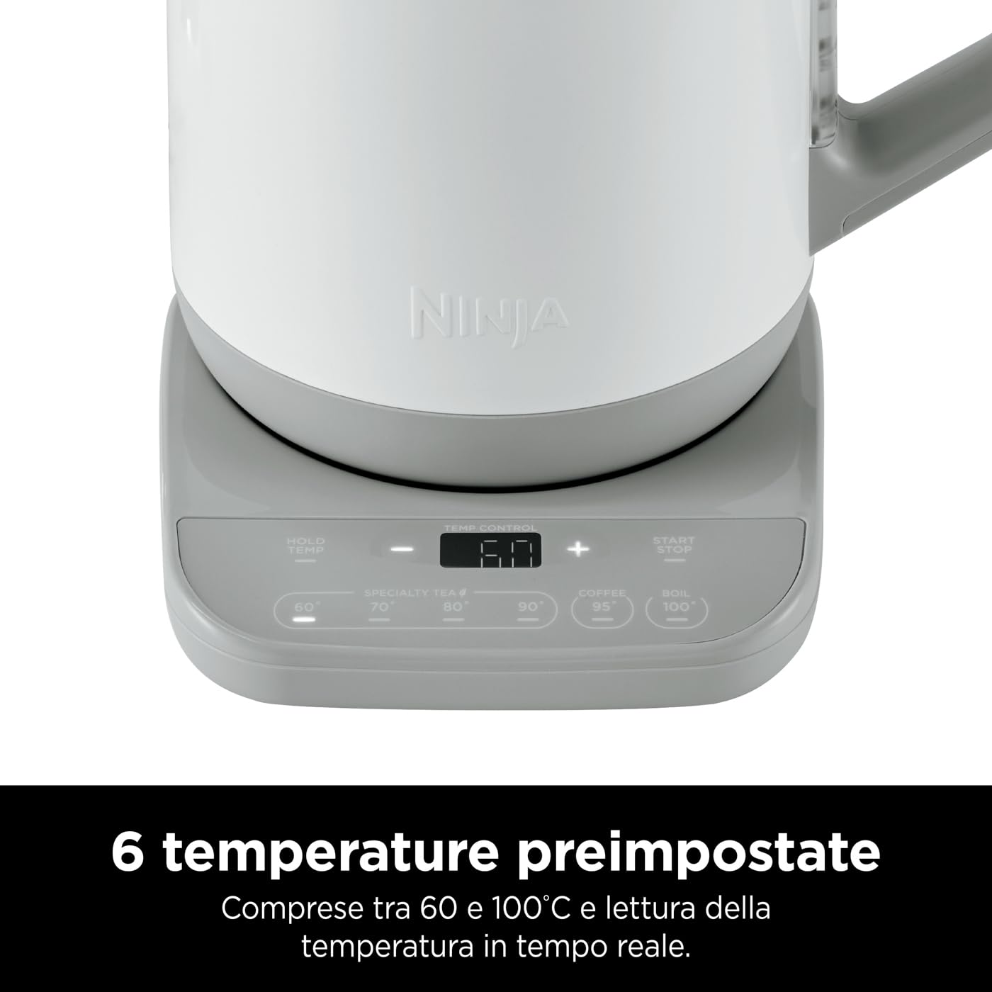 Ninja Bollitore Elettrico con Temperatura di Precisione, Bianco, KT200EUWH | con Display LED, 1,7L, con Controllo della Temperatura, Facile da Usare, Bollitura Rapida e Mantenimento della Temperatura