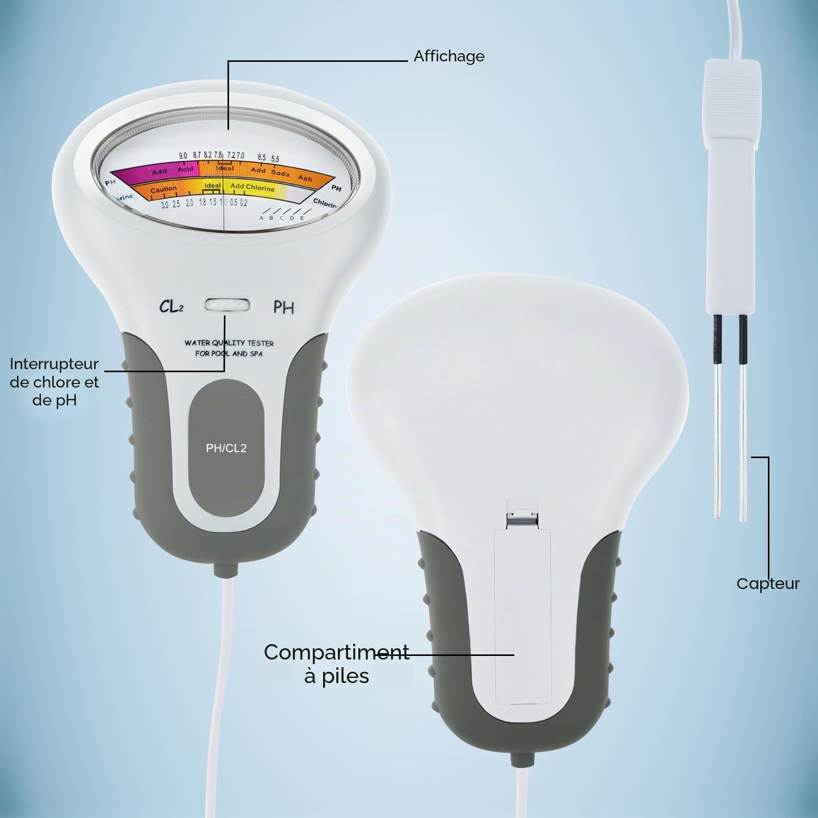 Portable Eau Qualité Analyse Chlore & PH Mètre Nager Bassin Testeur Surveillance Analyseur