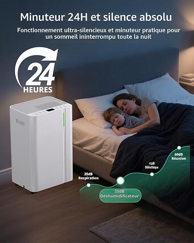 Deumidificatore da 20 l/giorno, deumidificatore elettrico con compressore, 3 modalità, silenzioso e a basso consumo, drenaggio continuo, serbatoio da 5 l, timer 24 ore, controllo automatico - 7