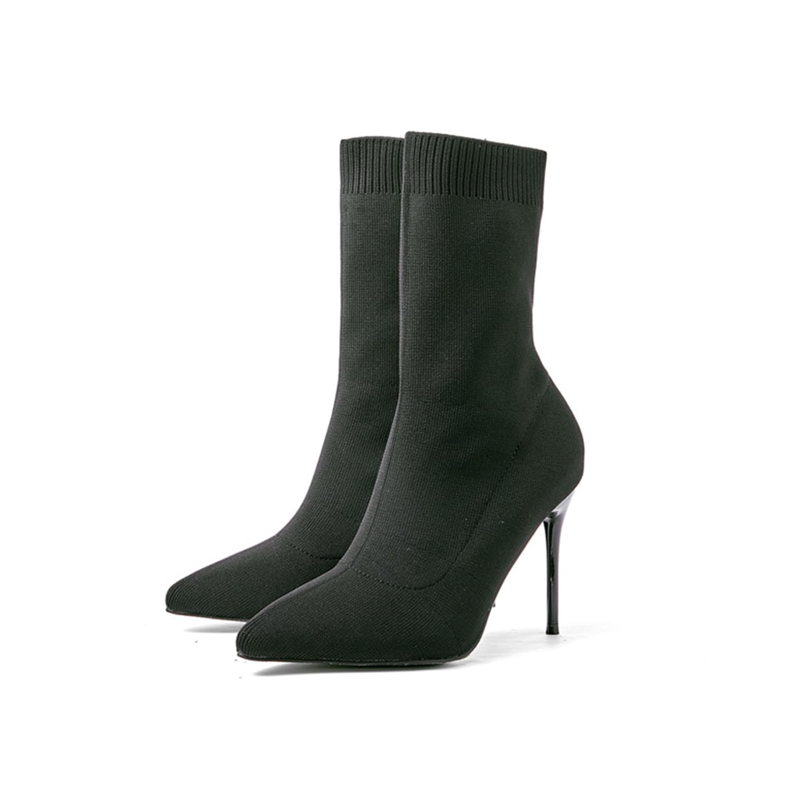 10CM Chaussettes Pointues Sexy pour Femmes Bottines à Talons Hauts Stiletto Mid-Tube Short Boots Stretch Knit