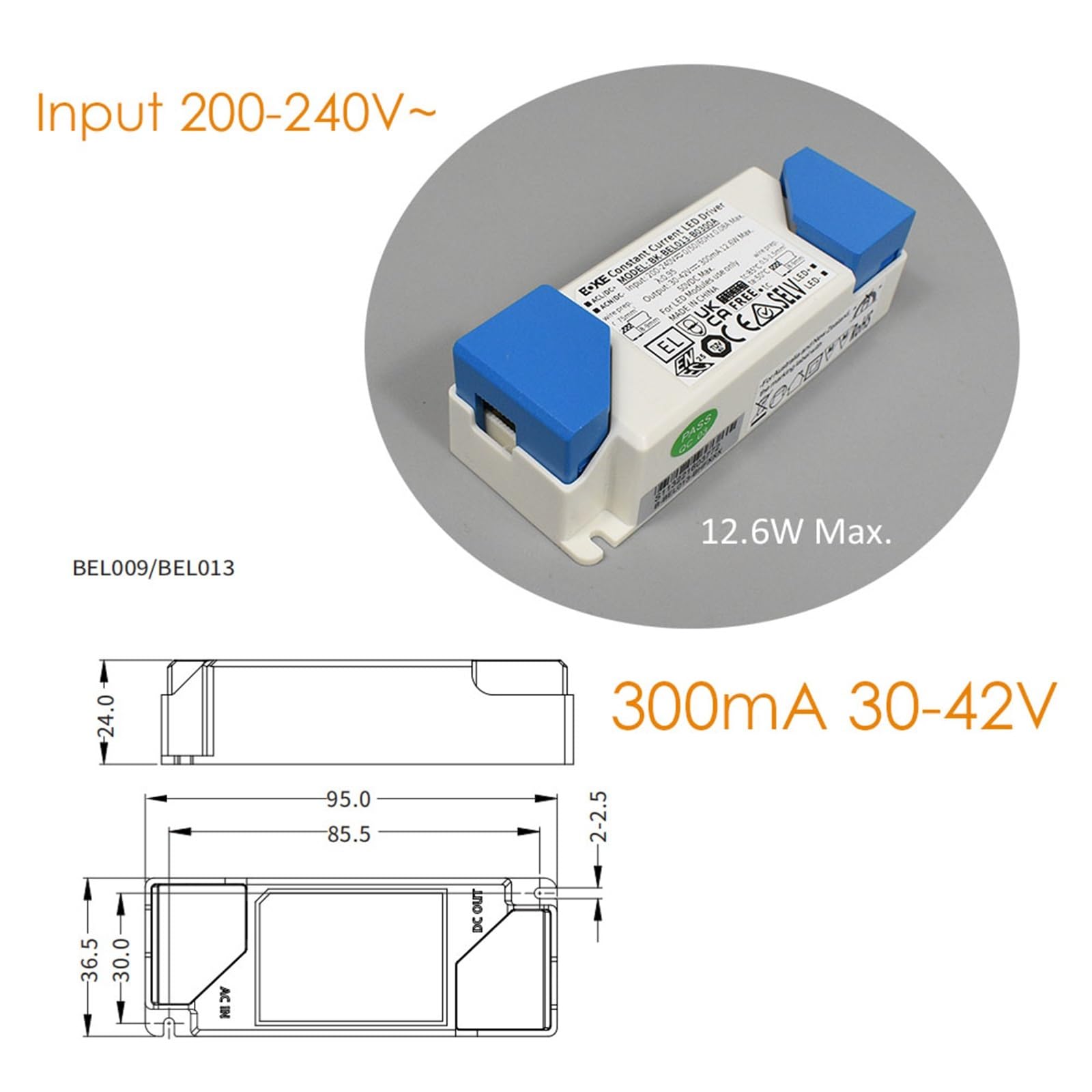 ErP Sterownik biurowy LED bez migotania 300mA 450mA 600mA 1000mA transformator SELV 30-42 V Kontroler do oświetlenia wewnętrznego TUV SAA (40 W maks. 1000 mA)