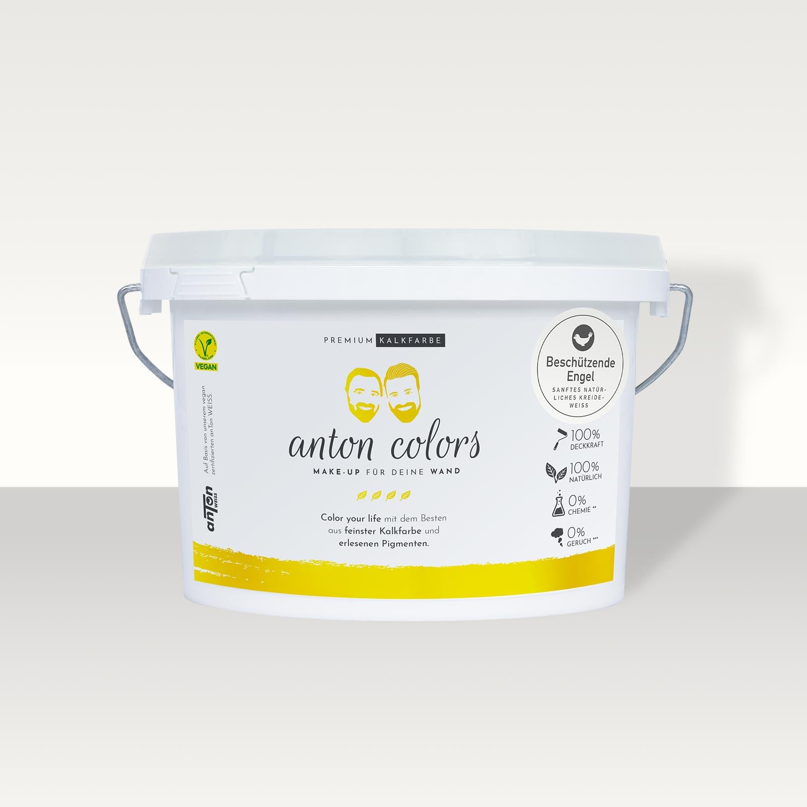 Anton Colors | Premium Kalkfarbe |Beschützende Engel (sanftes natürliches Kreideweiss) | deckt beim 1. Anstrich | Wohngesund & Atmungsaktiv | 35-45m² | 7 Kg + BIO-PROFI MALER ROLLER GRATIS