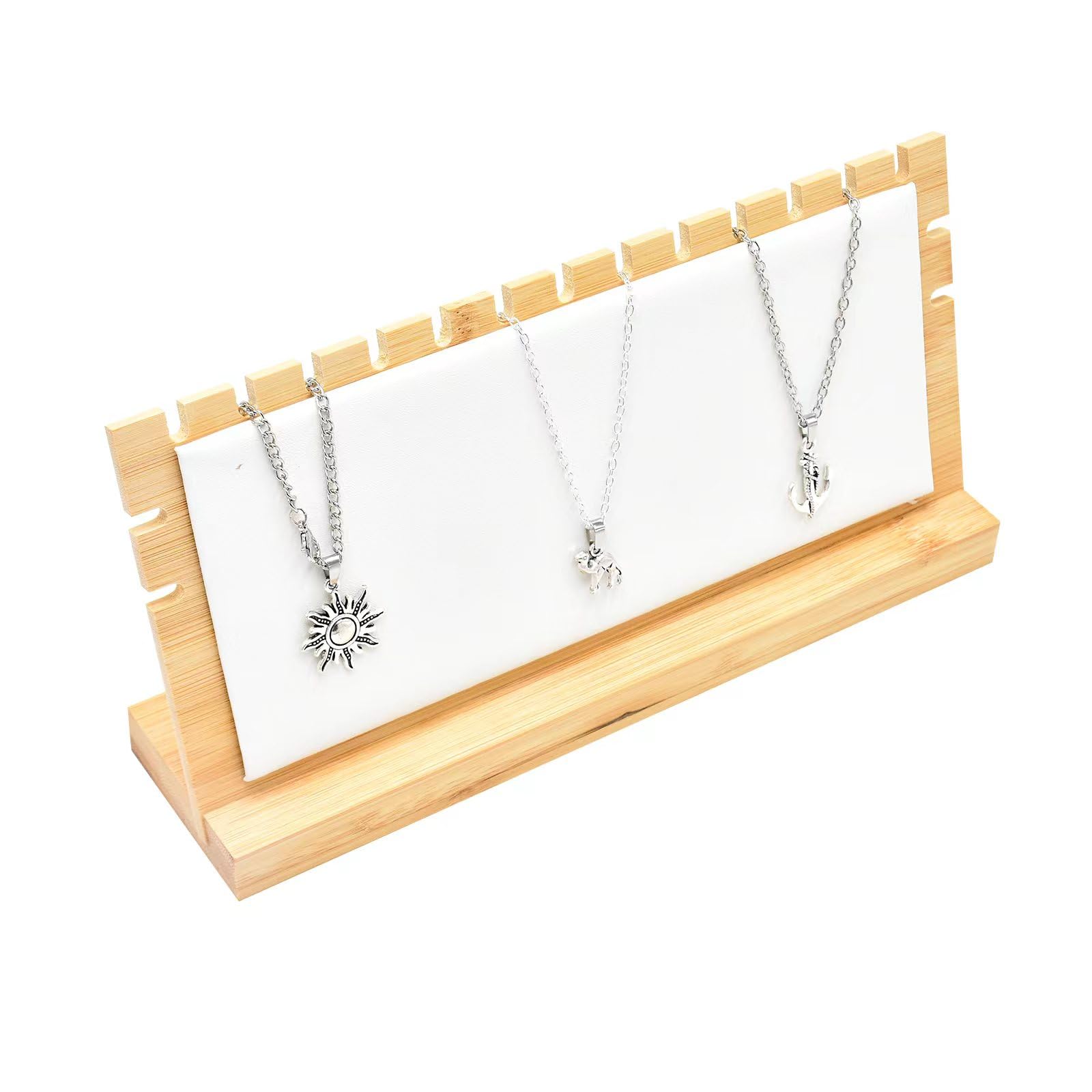 Golden Strawberry 2 Pack Bamboo Panel Jewelry Horizontal Necklace Tabletop Display Boards Stand (White)
