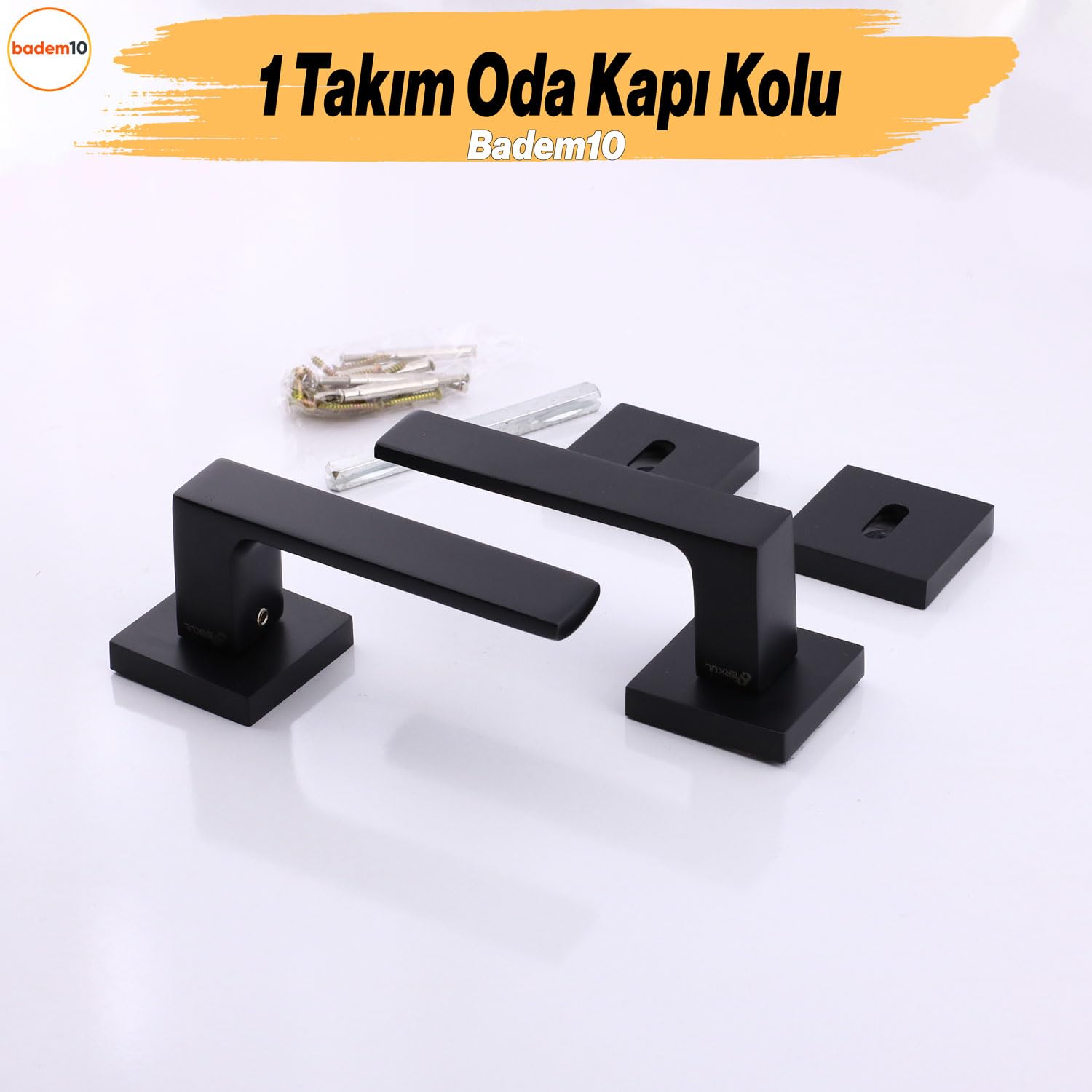 Paytak Oda Siyah Kapı Kolu Kare Rozetli Sağa Sola Uygun İç Dış Ev Oda Kapısı Kilitlenebilir 1 Takım